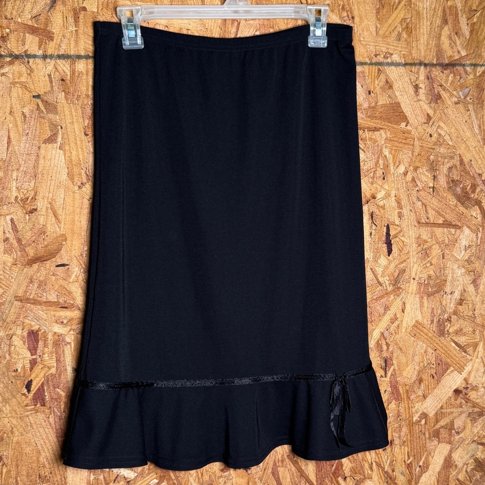 Cato Girls XL 16 Black Knee Length Trumpet Skirt Ruffle/Bow Hem Classy Elegant